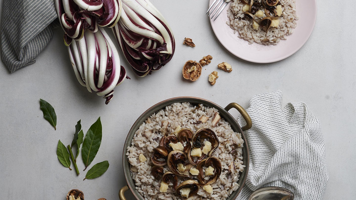 Risotto con radicchio tardivo di treviso e noci