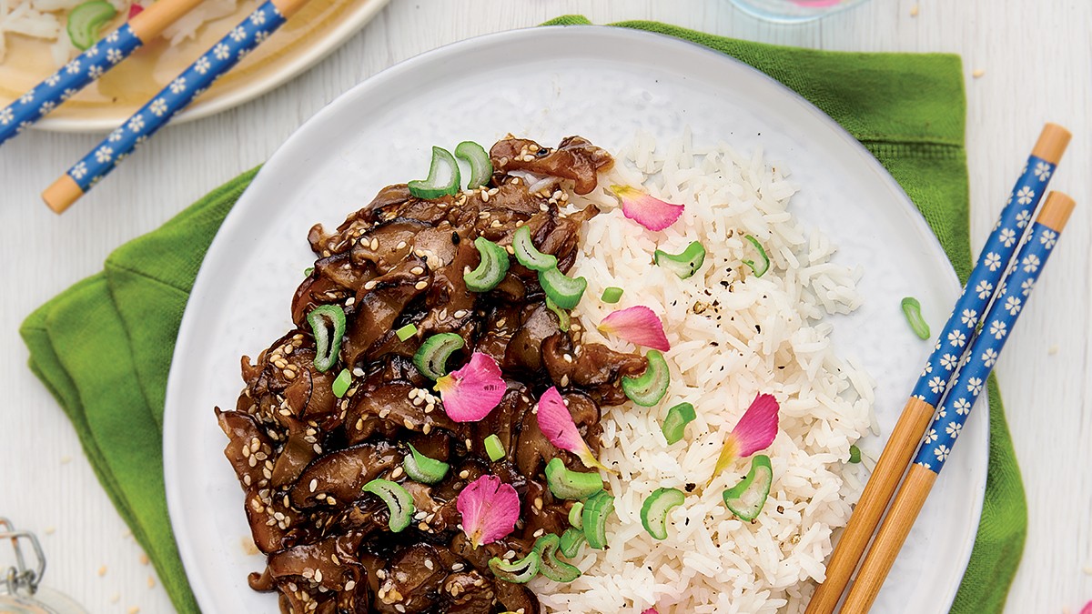 Bitter-sweet shiitake mushrooms with basmati rice