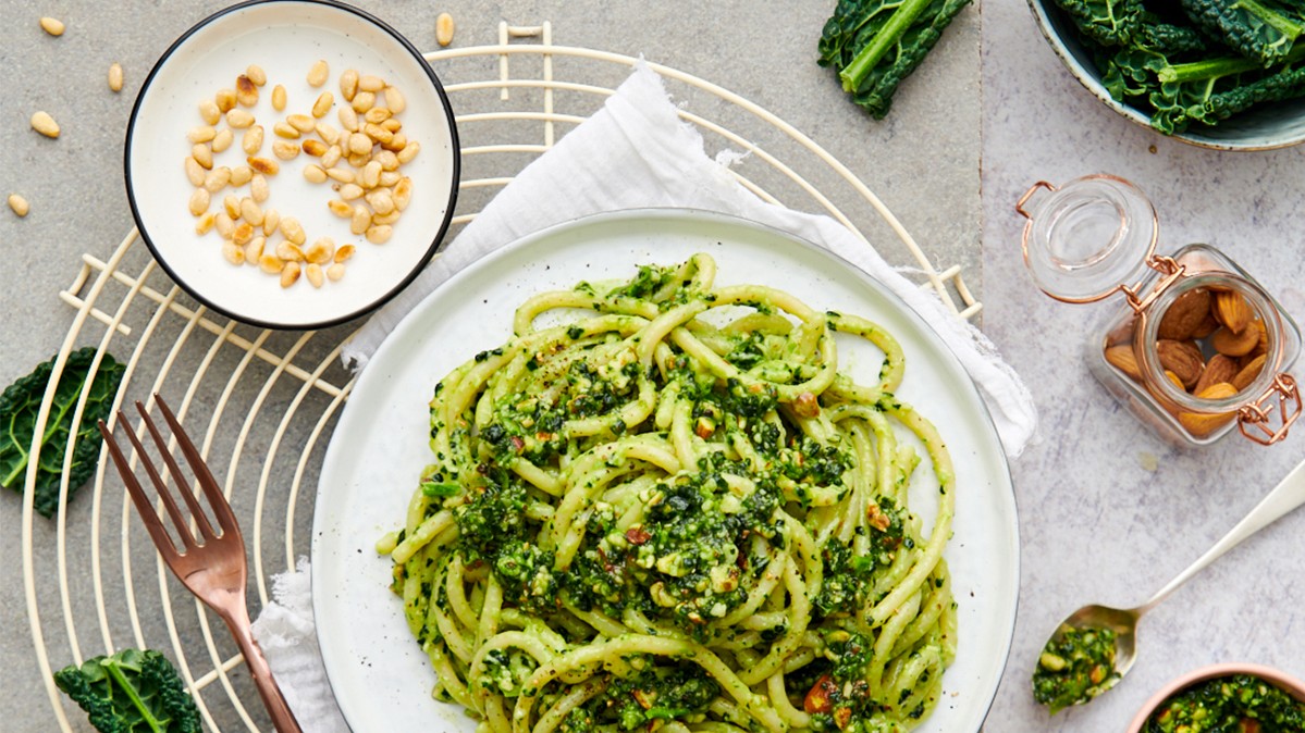 Pici with kale pesto